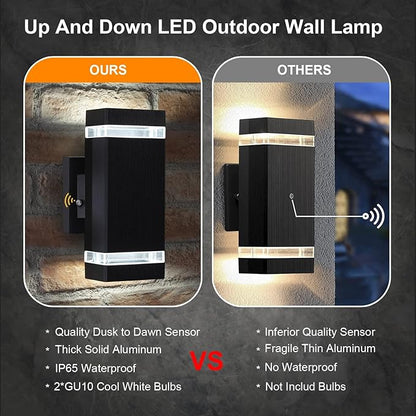 Exterior Lights for House, Dusk to Dawn Outdoor Lighting Fixtures Wall Mount - ETL Listed,Aluminum Outdoor Wall Lights 5000k - Up Down Light Fixture for Porch, Garage (Square 3 Pack)