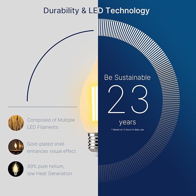 FLSNT CA11 E26 LED Candelabra Bulbs, Dimmable LED Chandelier Light Bulbs, 40W Equivalent, 2200K Warm White Light, 330LM, Amber Glass Finishing, 6 Pack UL,CA65 Listed.