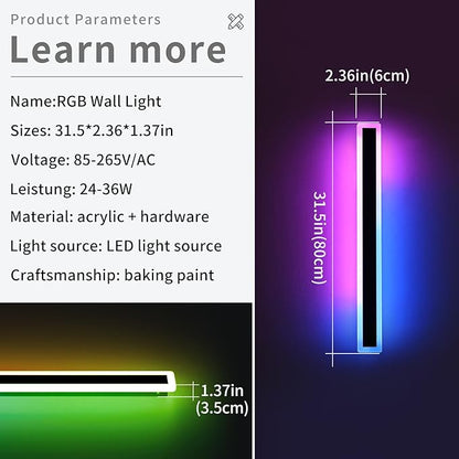 2 Pack 31.4inch Modern Outdoor Wall Lights, RGB Dimmable LED Wall Sconce Light with Remote Control, 10 Colors, 5 Modes, IP65 Waterproof Exterior Light Fixture for Porch, Patio, Garage