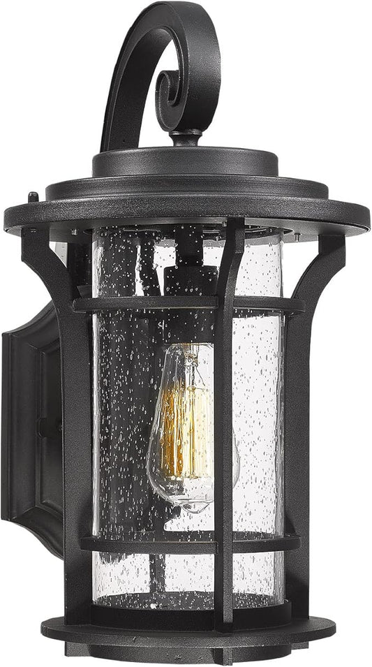 18‘’ Outdoor Exterior Wall Lantern Sconce Modern Farmhouse Wall Fixtures Lantern Porch Light Wall Mount Lighting Black Finish with Sended Glass for Outdoor Front Door, Garage, Patio