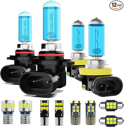 Headlight Bulbs Interior Light Kit compatible with Toyota RAV4 2016-2018,9012 High Low Beam +H11 Fog Light Bulb Combo + Interior Bulbs Package + License Plate Lights,Plug and Play, Pack of 12