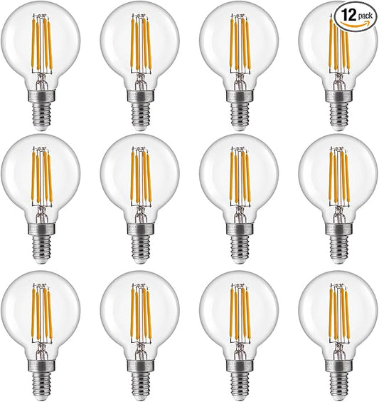 FLSNT 60W Equivalent LED Globe Candelabra Bulbs, Dimmable G16.5 LED E12 Chandelier Light Bulbs, 550LM, CRI90, 5.5W, AC 120V, 12 Pack, 2700K Soft White