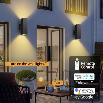 Outdoor Wall Lights 2 Pack, Aluminum Exterior Lighting Fixtures Dusk to Dawn Outdoor Lighting Color Changing Porch Lights with Matte Black Finish, Up and Down Lights Control with App and Voice