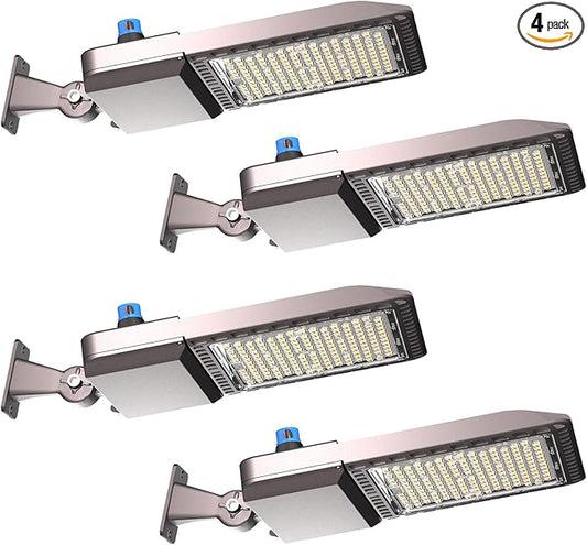 320W(350x1W) LED Parking Lot Lights Outdoor 48000LM(150LM/W) 5000K Parking Lot LED Lights Commercial, IP65 Led Pole Light Arm Mount with Photocell for Parking Lot,Yard,Driveway-4Pack