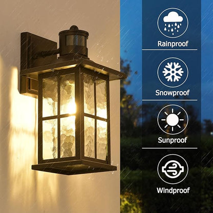 2 Pack Motion Sensor Outdoor Porch Lights Dusk to Dawn Exterior Wall Lantern Black Outside Sconce Lighting Fixtures Waterproof Wall Mount Coach Lamp for House Garage Patio Entryway
