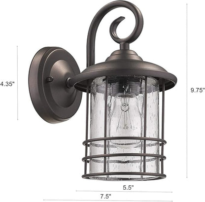MICSIU Outdoor Light Sconces Wall Mount 2 Pack, Bronze Exterior Light Fixtures with Clear Seedy Glass, 9.8 Inch Outside Light for Home, House, Entryway, Patio, Garage, Doorway
