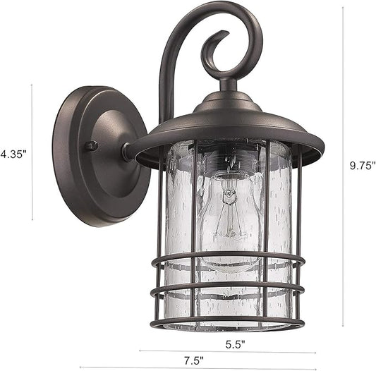 MICSIU Outdoor Light Sconces Wall Mount 2 Pack, Bronze Exterior Light Fixtures with Clear Seedy Glass, 9.8 Inch Outside Light for Home, House, Entryway, Patio, Garage, Doorway