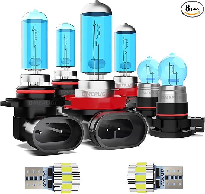 Light Bulbs Compatible with GMC Sierra 1500 2007-2013 Headlight Bulbs,9005 High Beam + H11 Low Beam + 5202 Fog Lights Halogen Light Bulb + License Plate Lights, 6000K White, Pack of 8