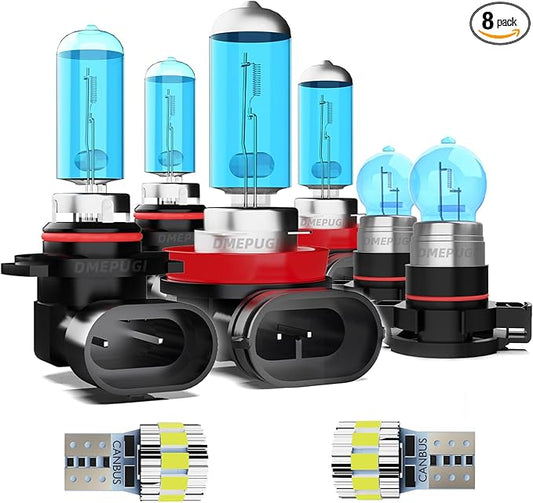 Compatible With Chevy Avalanche 2007-2013 Headlight Bulbs License Plate Lights, 9005 High Beam + H11 Low Beam + 5202 Fog Lights Halogen Light Bulb + License Plate Lights, Pack of 8