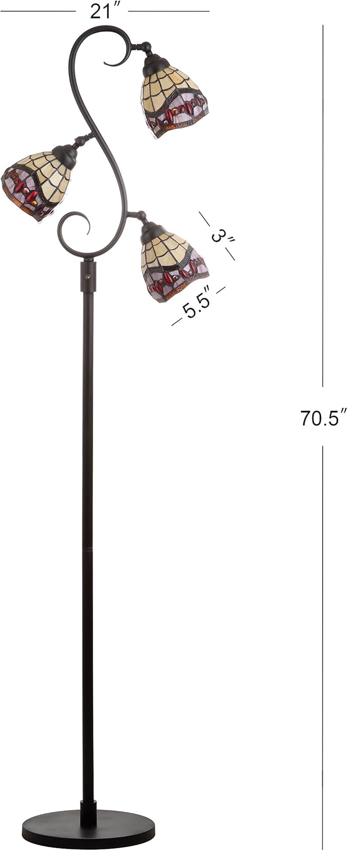 JONATHAN Y JYL8013A 70.5" Traditional Tiffany Style Floor Lamp, Bronze 3-Light Tree Standing Lamp for Living Room, Bedroom, Office with Multi-Color Stained Glass Shades, 3 LED Bulbs Included