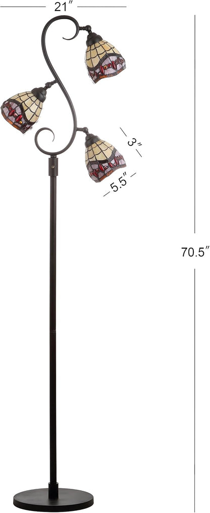 JONATHAN Y JYL8013A 70.5" Traditional Tiffany Style Floor Lamp, Bronze 3-Light Tree Standing Lamp for Living Room, Bedroom, Office with Multi-Color Stained Glass Shades, 3 LED Bulbs Included