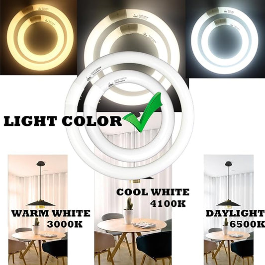 FC8T9/CW 22W and FC12T9/CW 32W Cool White Round Fluorescent Light Bulb Set, 8 inch T9 22 Watts & 12 inch 32 Watts Circular Bulbs Pack, Circline Kitchen and Bath Light Bulbs, CRI 80, 4100K, G10q Prong