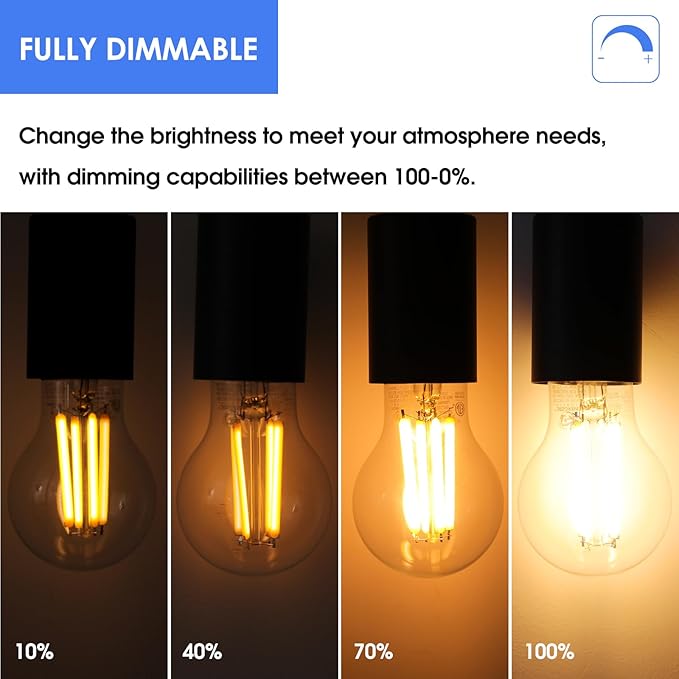 Energetic Dimmable A19 LED Edison Light Bulb, 12W Equivalent 100W, 1600LM High Brightness, 2700K Soft White, Clear Antique LED Filament Bulb for Home, Bathroom, E26 Standard Base, 4-Pack