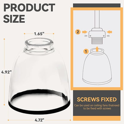 Ceiling Fans Clear Glass Shade Replacements, 3-Pack Lampshades Glass Shade Covers Round Black Border for Light Fixtures Chandelier Vanity Lights Wall Sconces Pendant Light, 1.65 In Fitter