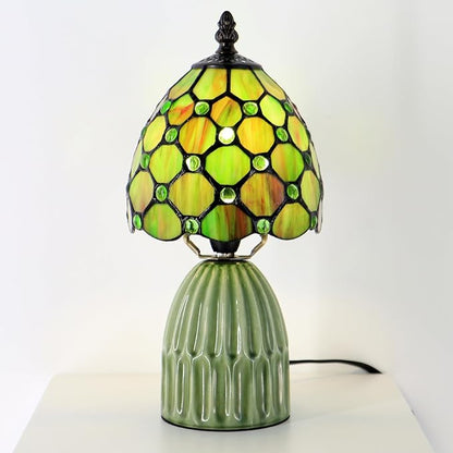 Tiffany Lamp Stained Glass Mushroom Table Lamps 6X6X12.5 Inch Brownish Green Pearl Style Small Night Light Ceramic Base Mini Accent Desk Light Suitable for Bedside Table Bedroom Children Room