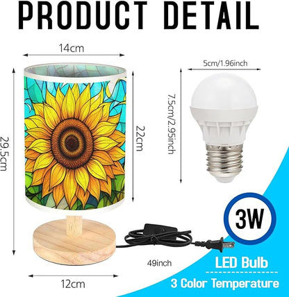 Sunflower Table Lamp LED 3-Color Pressed Bedside, Sunflower Shade Lamp with Wood Base for Bedroom Living Room Desk Office TL01