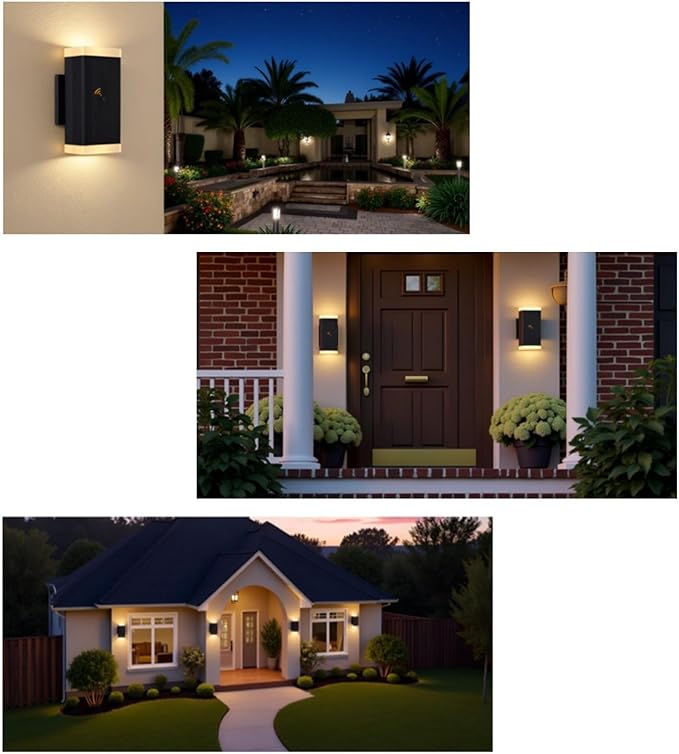 Dusk to Dawn Outdoor Lighting, ZUUKOLE Waterproof Exterior Wall Lantern, Anti-Rust Aluminum Wall Mount Lighting Rectangular Design – Up Down Wall Light fixtures for Porch, Patio or Garage, 2 Pack