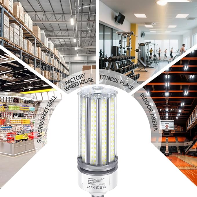 150W LED Corn Light Bulbs 2 Pack, AC110-277V, E26/E39 Base, 21450LM, Cob Bulb 5000K Daylight White Commercial Grade Corn Lights for Warehouse Parking Lots High Bay Street Light