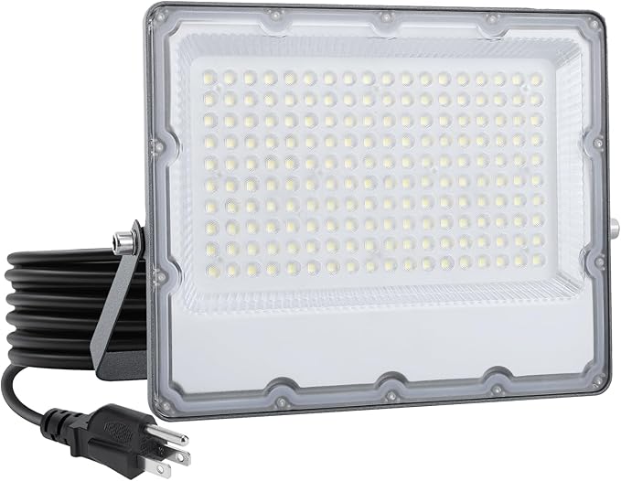 LED Flood Light 150W Equivalent – 120W Plug-in Security Light with US Cord, 6500K Daylight, IP65 Waterproof, Flicker-Free Wide Beam for Garage, Yard, Driveway, Exterior Walls