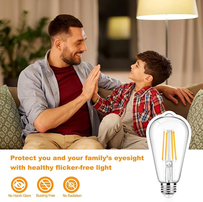 12Packs ST64 Large Vintage LED Edison Bulbs, 60W Equivalent 7W, 800Lumens, Dimmable Antique LED Filament, 2700K Warm White, E26 Medium Base Light Bulbs High Brightness Clear Glass for Bedroom Office