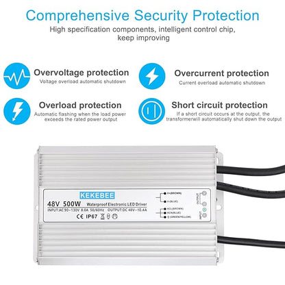 LED Driver 48V500W Waterproof Power Supply AC90-130V to DC48V10.4A Low Voltage Transformer IP67 Switching Power Supply Suitable for Indoor and Outdoor LED Lighting and Any 48V DC Equipment
