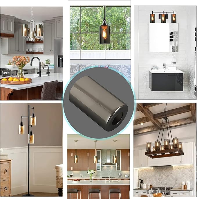 3 Pack Modern Style Glass Shade Replacement, Smoky Grey Cylinder Light Fixture Replacement Glass Globe or Glass Cover with 1-5/8-Inch Fitter for Chandelier Wall Sconce Pendant Light G0113