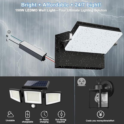 ledmo 150W Outdoor LED Wall Pack Switch Control Full 360 Rotation Exterior Flood Light 21000lm 5000k Modern Security Commercial Wall Mount Fixture for Yard House Garage Shop Barn Warehouse
