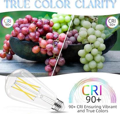 Edison Bulbs 60 watt Equivalent LED, E26 LED Bulb Non-Dimmable, 4000K Daylight White, ST58 Vintage Light Bulbs, 90+ CRI, 6W 600LM, E26 Medium Base, Clear Glass, 12 Pack