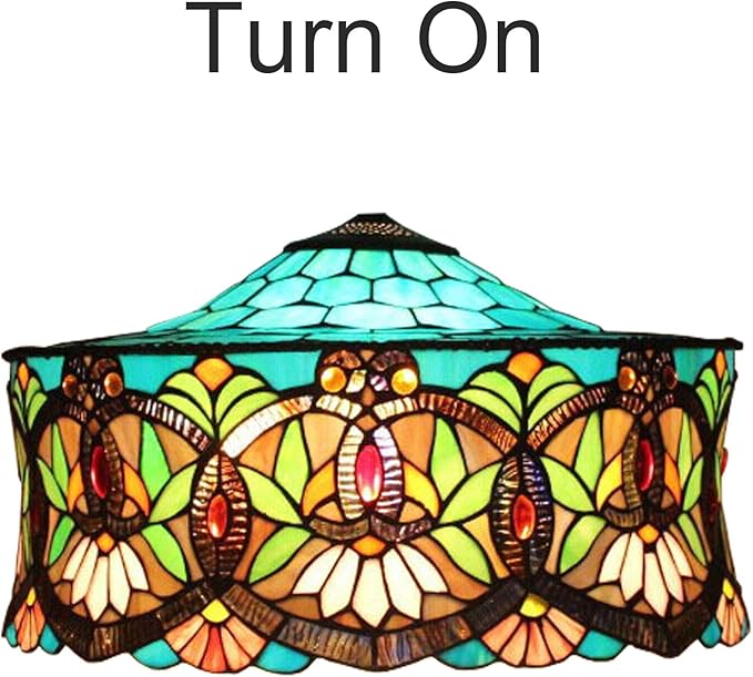 18 Inch Lamp Shade Replacement, Only Tiffany Style Stained Glass Lamp Chimney Straw Hat Floral Design, Baroque Rose Sunflower Orange Green Beige Fit for Table Lamp Pendant Light Floor Lamp,A