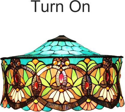 18 Inch Lamp Shade Replacement, Only Tiffany Style Stained Glass Lamp Chimney Straw Hat Floral Design, Baroque Rose Sunflower Orange Green Beige Fit for Table Lamp Pendant Light Floor Lamp,A