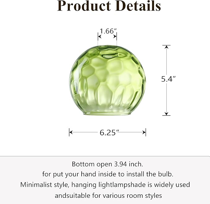 6.3 Inch Replacement Green Hammer Glass Lamp Shade Light Fixture for 3 Pack Replacement Wall Sconce Pendant Light Ceiling Light Chandelier Shade,Factory Outlet