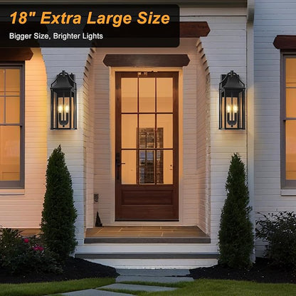 𝟏𝟖𝑰𝑵 Outdoor Wall Sconce Fixture, Dusk to Dawn Patio Lights Waterproof Exterior Lanterns, 2-Light Modern Wall Light Mounted with Glass, Black Outside Lights for House Front Door Entryway