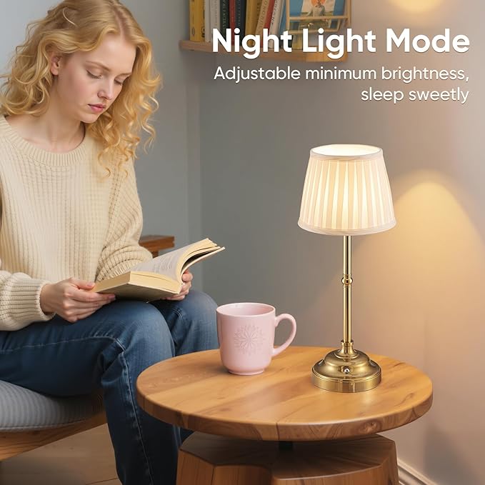 YIEONSHION Portables Cordless Table Lamp, Fabric Shade Desk Lamp, Rechargeable Battery Powered Lighting, Dimmable Light for Dining Room, Bedroom, Bedside, Bar, Night Light, Camping, Balcony