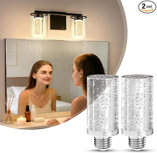 Briignite E26 LED Light Bulbs, 3000K Dimmable Bubble Light Bulbs Replacement, 40 Watt Equivalent Modern Acrylic Bulbs, Warm White, 5W Suitable for Vanity Lights Chandelier Wall Sconce, 2 Pack