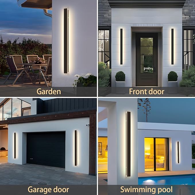 Modern Outdoor Wall Light, 31.5Inch Black LED Dimmable IP65 Waterproof with Remote Outdoor Linear Wall Sconces Exterior Lighting Fixture Porch Wall Light for House, Front Door, Garage