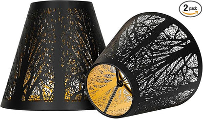 Small Lamp Shades Set of 2 ALUCSET Chandelier Shades Mini Lamp Shade 3" X 6" X 5", Bell, Clip on Lamp Shade (Black Gold)