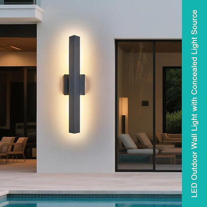 Modern Outdoor Porch Light Patio Lamp in 20W 3000K Integrated LED with Aluminum Triangle & Frosted Glass, IP65 Waterproof Wall Sconce,2 Pack(Textured Black),Can Installed in Any Direction.