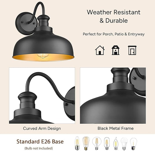 Outdoor Wall Light Fixture, Farmhouse Barn Light, Farmhouse Weatherproof Exterior Wall Sconce, Anti-Rust Outside Lantern Lamp for Porch, Patio, Garage (Black, Regular-4Pack)