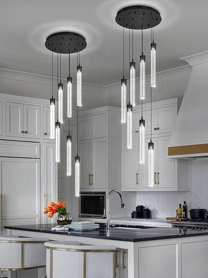 Pendant Light Fixtures LED Black 8-Light Chandelier for Living Room Modern Bubble Crystal Chandelier Entryway Foyer Dimmale 2700K-6000K