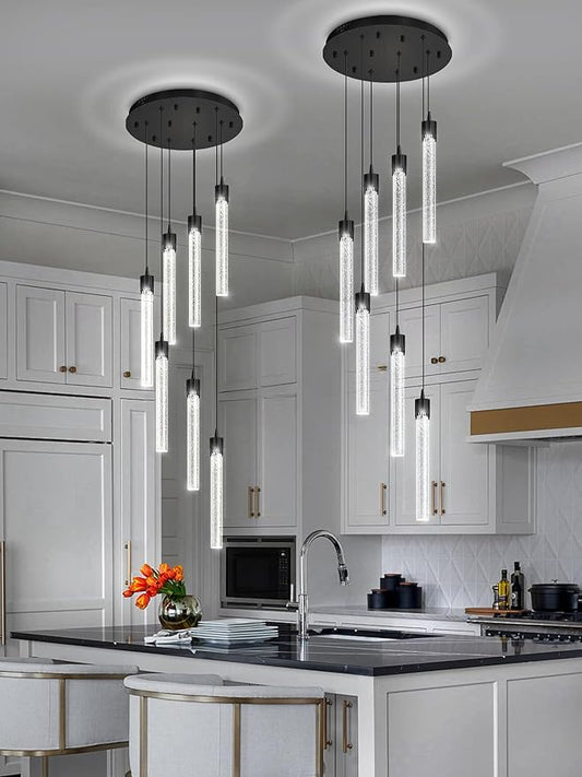 Pendant Light Fixtures LED Black 8-Light Chandelier for Living Room Modern Bubble Crystal Chandelier Entryway Foyer Dimmale 2700K-6000K