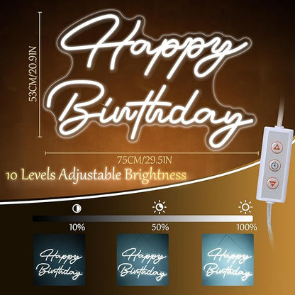 30" x 21" Happy Birthday Neon Sign Large Happy Birthday LED Neon Light Signs with Dimmable Switch 12V Power Adapter for Party Wall Decoration Bar Rave Home Decor Backdrop(Cold White,30" x 21")