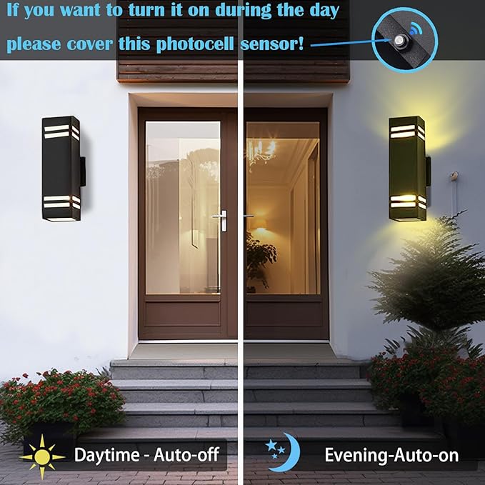 Up and Down Lights Outdoor, RGB Color Changing Outdoor Wall Lights with Dusk to Dawn Photocell Sensor，LED Smart Exterior Wall Light Fixtures for House Front Door Porch Patio 2 Pack