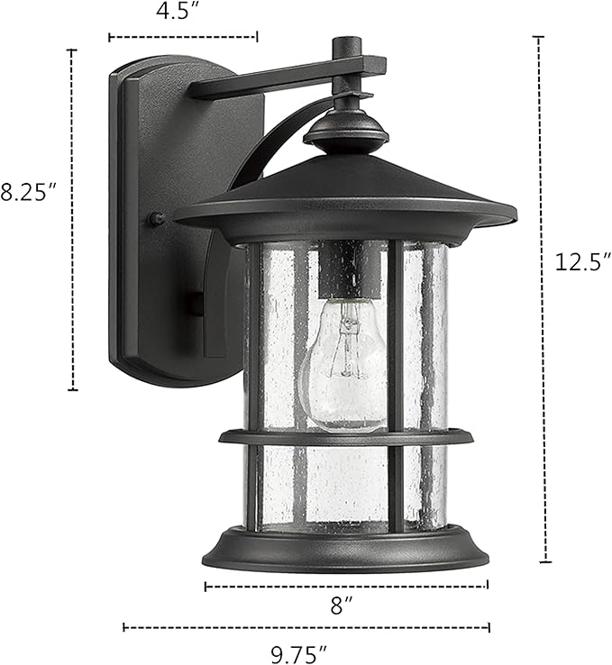 MICSIU Textured Black Outdoor Light Fixture, Clear Seedy Glass Large Outdoor Wall Sconce Lights, 12.5 Inch Exerior Wall Lights for House, Front Porch, Patio, Backyard.