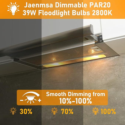 PAR20 39W 120V Floodlight Bulbs, 6 Pack PAR20 39 Watt ECO Halogen Light Bulbs E26 120V Reflector Dmimable Warm White 2800K for Track Lighting & Hood Range Light Bulbs, 4-in Recessed Can