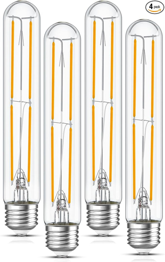 Tubular Light Bulb 7.3 Inch Dimmable T10 LED Bulb E26 6W 60 Watts Edison Bulbs 2700K Solf White,185mm Long for Wall Sconces, Pendant, Livingroom, 4-Pack