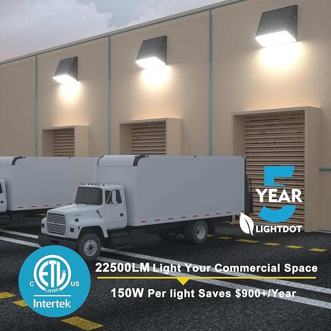 Lightdot 6Pack 150W LED Wall Pack Lights, 100-277v Full Cut Off Dusk to Dawn Photocell, 22500Lm(150Lm/W) 5000K IP65 Outdoor Exterior Lighting for Garage,Warehouse,Yard,Building,Factory,ETL