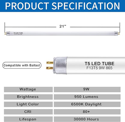 8 Pack 21 Inch F13T5/DL LED Replacement Bulbs, 6500K Daylight, T5 LED 9 Watt Replace Fluorescent Bulb with LED, Replacement Tube for Counter and Cabinet Fixture