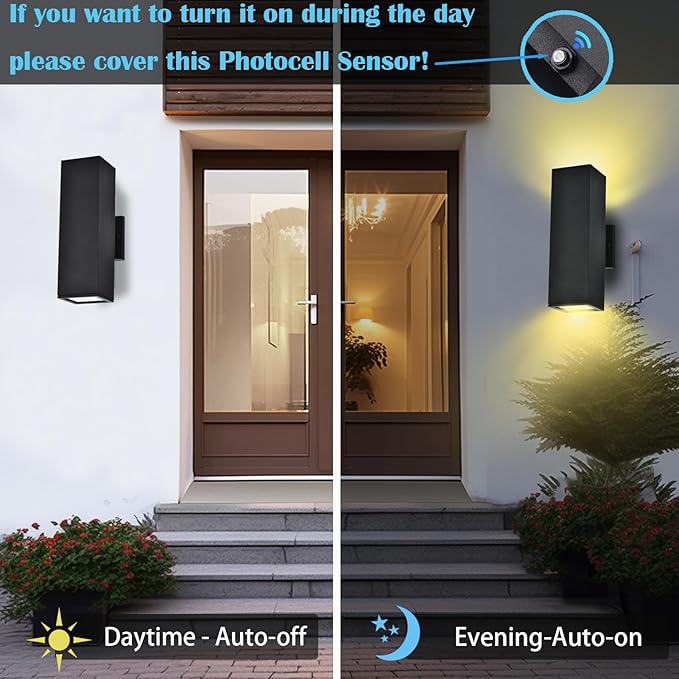 Up and Down Lights Outdoor Wall Lights, RGB LED Dusk to Dawn Outdoor Lighting, IP56 Black Aluminum Anti Rust Waterproof Outdoor Light Fixtures Wall Mount for House Front Door Porch Patio