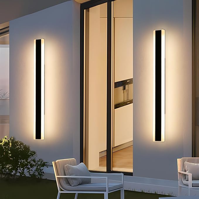 2 Pack Long Outdoor Wall Sconce, 47.2inch Modern Exterior Light Fixture, IP65 Waterproof, 3000K-6000K Dimmable with Remote Control, Linear Wall Mount Lighting for Patio, Garden, Garage
