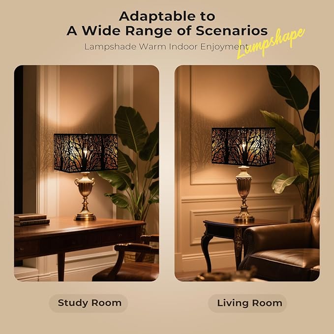 Rectangular Metal lamp cover, Large Lampshade,bell lamp shades with for table lamps, lamp shades for floor lamps,Fits Living Room Bedroom 8" x14" x 9"(Spider) (Black & Gold)